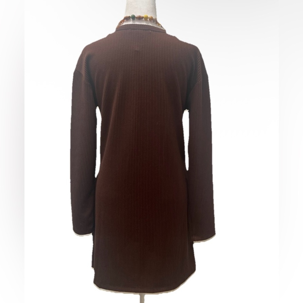 Lucy Rib Knit Shift Mini Dress Brown S - Picture 3 of 9